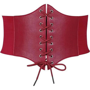 Women's Elastic  Red Costume Waist Belt Lace-up Tied Waspie Corset Belts